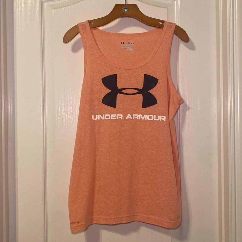 Under Armour Women's Fitted Orange and Blue Workout Tank Top Size Medium EUC